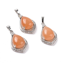 Red Aventurine Natural Red Aventurine Pendants, Teardrop Charms, with Platinum Tone Rack Plating Brass Findings, 32x19x10mm, Hole: 8x5mm