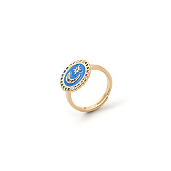 05 Stylish Star and Moon Oil Drop Ring for Women, 18K Gold Plated Copper with Micro Inlaid Zircon Stone