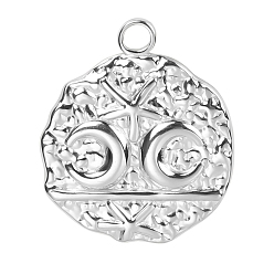 Stainless Steel Color Stainless Steel Pendants, Flat Round with Moon Charms, Stainless Steel Color, 24x20x2mm, Hole: 2.5mm