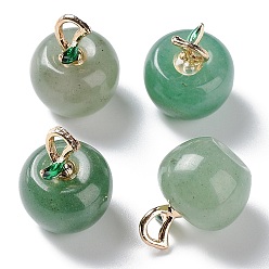Green Aventurine Natural Green Aventurine Pendants, with Alloy Enamel Loops, Apple, for Teacher's Day, 16x14mm, Hole: 4x2mm