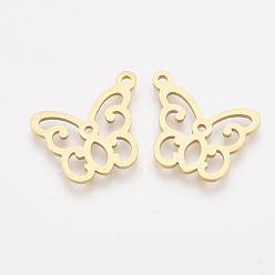 Golden 201 Stainless Steel Pendants, Butterfly, Golden, 15x18x1mm, Hole: 1.4mm
