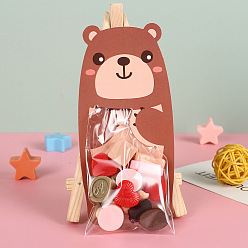 Bear Plastic Candy Bags, Gift Cookies Bags, for Party Favors, with Paper Animal Card, Bear Pattern, Card: 15x6cm, bag: 130x60mm, 10sets/bag