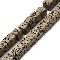 Light Gold Plated Electroplated Natural Lava Rock Beads Strands, Square, Light Gold Plated, 4.5x4.5x4.5mm, Hole: 1mm, about 89~91pcs/strand, 16.54''~17.32''(42~44cm)