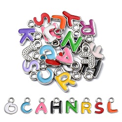 Платина 20 подвески из сплава шт., с эмалью, смешанный цветной случайный шарм с буквой, платина, 10x7~9x1.5 мм, отверстие : 1.6 мм
