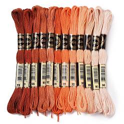 Orange 12 écheveaux 12 couleurs 6 fil à broder en polyester à épaisseurs, fils de point de croix, dégradé de couleur, orange, 0.5mm, environ 8.75 yards (8m)/écheveau, 12 écheveaux/jeu