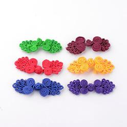 Mixed Color Handmade Chinese Frogs Knots Buttons Sets, Polyester Button, Flower, Mixed Color, 64~72x21~24x4~5mm