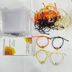 (52) Непрозрачная лаванда Браслеты из плетеных бусин из сплава эмалированного цветка ромашки с вощеным полиэстеровым шнуром для женщин, с бумажными карточками для парных браслетов и мешочками из органзы, золотой свет, разноцветные, внутренний диаметр: 3/8~3-1/8 дюйм (1~8 см)