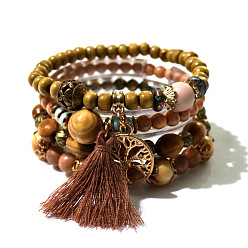 coffee color Bohemian Style Multilayer Wood Bead Bracelet Elastic Cord Jewelry Hand Ornament.