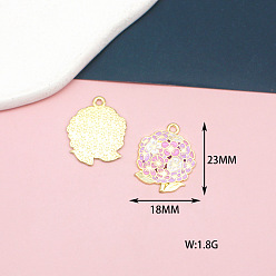 Lilac Alloy Enamel Pendants, Light Gold, Hydrangea, Lilac, 23x18mm