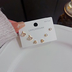 K044 Genuine Gold Plating Минималистичный комплект женских серег-игол из стерлингового серебра - 3 пары изящных и элегантных позолоченных серег-пуссет с изысканным внешним видом