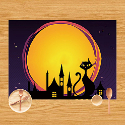 Gold Halloween Theme Pattern Polyester Placemats, Oilproof Anti-fouling Hot Pads, for Cooking Baking, Rectangle, Gold, 320x420mm