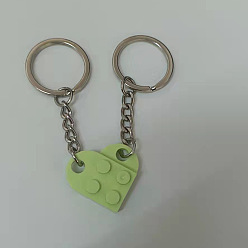 Yellow Green Love Heart Building Blocks Keychain, Separable Jewelry Gifts Couples Friendship Keychain, with Alloy Findings, Yellow Green, Pendant: 2.5x2.7x8cm, Ring: 3cm