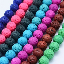 Mixed Color Natural Lava Rock Beads Strands, Dyed, Round, Mixed Color, 6mm, Hole: 1mm, about 62pcs/strand, 14.7 inch(37cm)