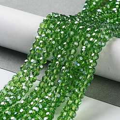 Green Electroplate Glass Bead Strands, Pearl Luster Plated, Faceted(32 Facets), Round, Green, 4mm