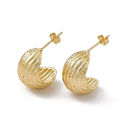 Golden Rack Plating Brass Stud Earrings for Women, Long-Lasting Plated, Lead Free & Cadmium Free, Textured, Moon, Golden, 18.5x26x13.5mm, Pin: 0.8mm
