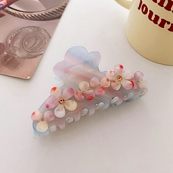 Sky Blue Flower Rhinestones Claw Hair Clips, Cellulose Acetate(Resin) Hair Clips for Women Girls, Sky Blue, 92x46.5x49mm