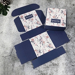 Flower Square Paper Boxes, for Soap Packaging, Midnight Blue, Flower Pattern, 8.5x8.5x3.5cm