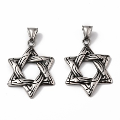Antique Silver 304 Stainless Steel Pendants, Star of David, Antique Silver, 41x29x3.5mm, Hole: 4.5x8mm