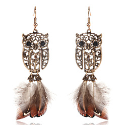 Golden brown Charming and Fashionable Hollowed-out Owl Feather Earrings - HY-7238