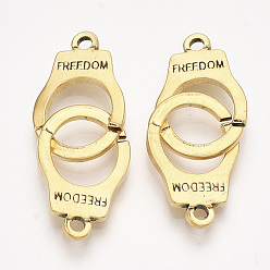 Antique Golden 304 Stainless Steel Interlocking Clasps, Handcuffs Shape with Word Freedom, Antique Golden, 40x15x2mm, Hole: 2mm