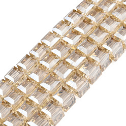 BurlyWood Electroplate Glass Bead Strands, Faceted, Cube, BurlyWood, 6x6x6mm, Hole: 1mm, about 100pcs/strand, 21.6 inch