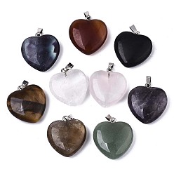 Mixed Stone Natural Mixed Gemstone Pendants, with Stainless Steel Pinch Bails and Iron Loop, Heart, 27x25x9~10mm, Hole: 2x6mm