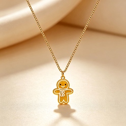 Gingerbread Man Рождество 304 Подвески из нержавеющей стали с эмалью для женщин, реальный 18 k позолоченный, белые, Колобок, 15.75 дюйм (40 см)