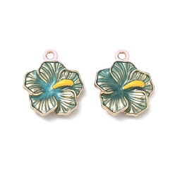 Cadet Blue Alloy Enamel Pendants, Flower Charms, Long-Lasting Plated, Golden, Rack Plating, Cadet Blue, 19x16x4mm, Hole: 1.6mm