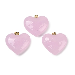 Бледно-Розовый Подвески лэмпворк ручной работы, с реечной накладкой из латуни с золотистым напылением, долговечный, шарма сердца, розовый жемчуг, 28.5x30.5x12.5 мм, отверстие : 6 мм