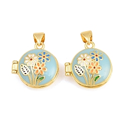 Зеленый Подвески латуни медальон, с эмалью, без кадмия и без свинца, реальный 18 k позолоченный, стойки покрытие, долговечный, плоский круглый с цветными чарами, зелёные, 18x17x7 мм, отверстие : 3x5 мм, внутренний диаметр: 12 мм