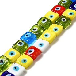 Colorful Handmade Evil Eye Lampwork Beads Strands, Square, Colorful, 10~11x10~11x4~5.5mm, Hole: 1.6mm, about 40pcs/strand, 16.02 inch(40.7cm)