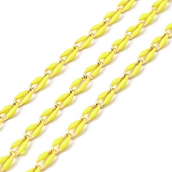 Yellow Brass Enamel Curb Chains, Soldered, with Spools, Real 18K Gold Plated, Yellow, 7x3x1.7mm