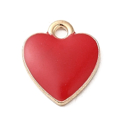 Red Alloy Enamel Charms, Light Gold, Heart Charm, Red, 12.5x11x1.6mm, Hole: 1.2mm