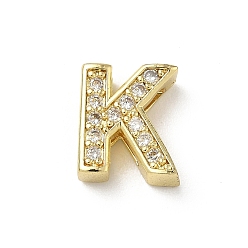 Letter K Латунный микро pave прозрачный кубик циркония подвески, долговечный, без кадмия и без свинца, Письмо K, 12x10.5x4.5 мм, отверстие : 2x9 мм