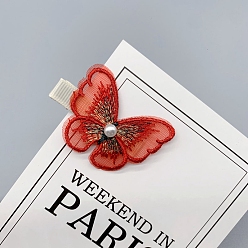 Red Butterfly Organza Alligator Hair Clips, with Metal Hair Clips, for Girls, Red, 50x40mm