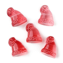 Red Transparent Glass Beads, with Glitter Powder, Christmas Hat, Red, 17x14x10mm, Hole: 1mm