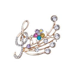 Golden Fashionable diamond-studded brooch with musical note design for suit accessories.