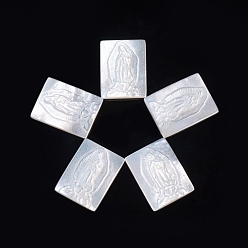 Coquillage Blanc Cabochons naturelles de coquillages blancs, religion, rectangle avec vierge marie, 15.5x11.5~12x2.5mm