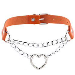 orange Stylish Heart-Shaped Chain Collar Necklace for Fashionable Trendsetters
