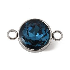 Темно-Синий 304 Нержавеющая сталь с ограненными звеньями из стекла с камнем рождения, плоскими круглыми подвесками-коннекторами, цвет нержавеющей стали, темно-синий, 9 мм, отверстие : 19.5x12x7 мм