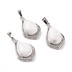 Howlite Natural Howlite Pendants, Teardrop Charms, with Platinum Tone Rack Plating Brass Findings, 32x19x10mm, Hole: 8x5mm