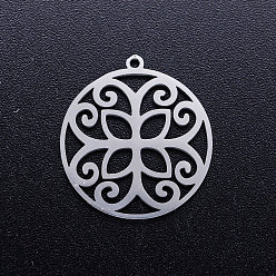 Stainless Steel Color 201 Stainless Steel Pendants, Ring with Flower, Stainless Steel Color, 21.5x20x1mm, Hole: 1.2mm