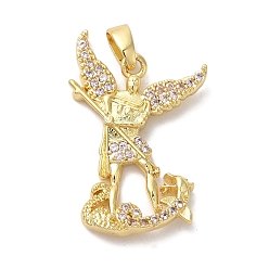 Настоящее золото 18K Латунные микро проложить кубического циркония подвески, долговечный, без кадмия и без свинца, ангел, реальный 18 k позолоченный, 26x18x3 мм, отверстие : 4x2.5 мм