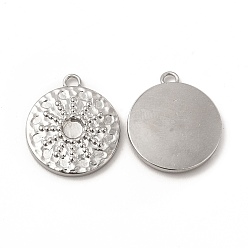 Stainless Steel Color 304 Stainless Steel Pendant Cabochon Settings, Flat Round with Sun, Stainless Steel Color, Tray: 3mm, 18.5x16x2mm, Hole: 1.6mm