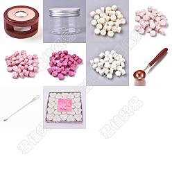 Mixed Color CRASPIRE DIY Stamp Making Kits, Including Round Sealing Wax Stove, Plastic Empty Cosmetic Containers, Sealing Wax Particles, Brass Spoon, Iron Pigment Stirring Rod Spoon, Paraffin Candles, Mixed Color, Sealing Wax Particles: 300pcs