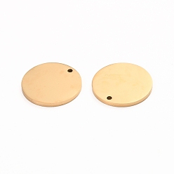 Golden Ion Plating(IP) 304 Stainless Steel Charms, Polished, Stamping Blank Tag, Laser Cut, Flat Round, Golden, 15x1mm, Hole: 1.2mm