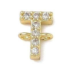 Letter T Подвески-буквы с микропаве из латуни и прозрачными кубическими циркониями, реальный 18 k позолоченный, стойки покрытие, без кадмия и без свинца, долговечный, Письмо T, 8.5~9.5x6.5~12.5x2.5 мм, отверстие : 1.2 мм