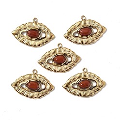 Red Jasper Vacuum Plating 201 Stainless Steel Natural Natural Red Jasper Pendants, Real 18K Gold Plated, Eye Charms, 15.5x23x3.5mm, Hole: 1.5mm
