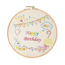 Balloon Embroidery Starter Kits, including Embroidery Fabric & Thread, Needle, Instruction Sheet, Birthday Theme, Balloon, 270x270mm