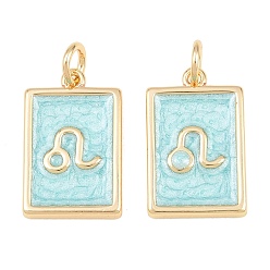 Leo Brass Enamel Pendants, Rectangle Charms, Rack Plating, Cadmium Free & Lead Free, Long-Lasting Plated, Golden, Leo Charms, 17.5x11x2mm, Hole: 3mm